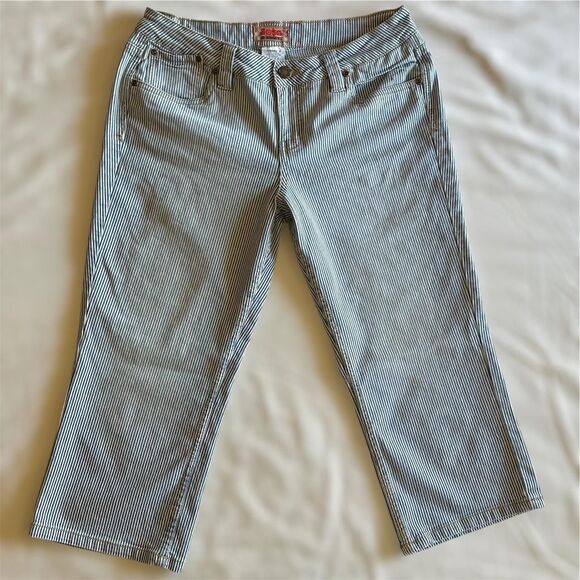 2000s NoBo No Boundaries Blue & White Railroad Striped Capris Sz 11 Y2K‎ Twee - Picture 1 of 5